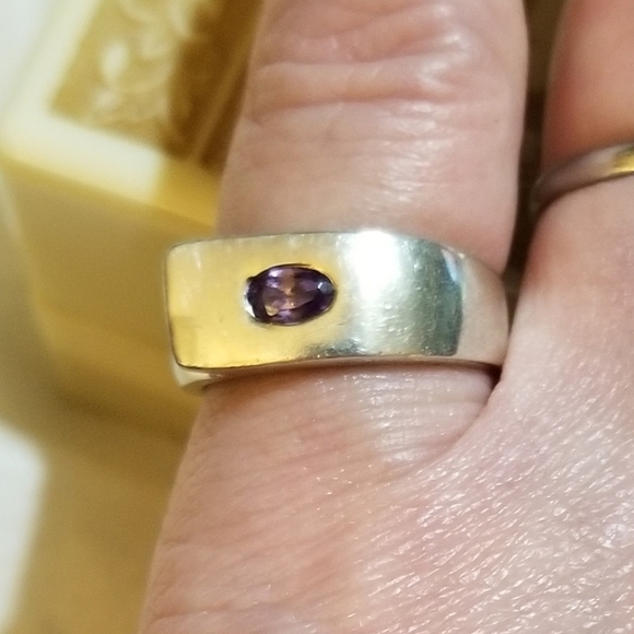 vtg Hand Crafted Sterling Amethyst Cigar Band Ring - Picture 5 of 7